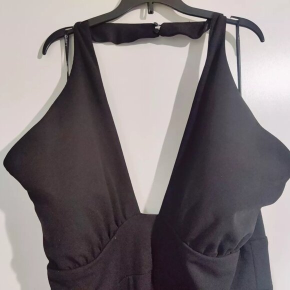 SOLD Black Party Prom Dress High Slit, Halter Strap, Plunging Open Back Size 18W - Picture 5 of 9